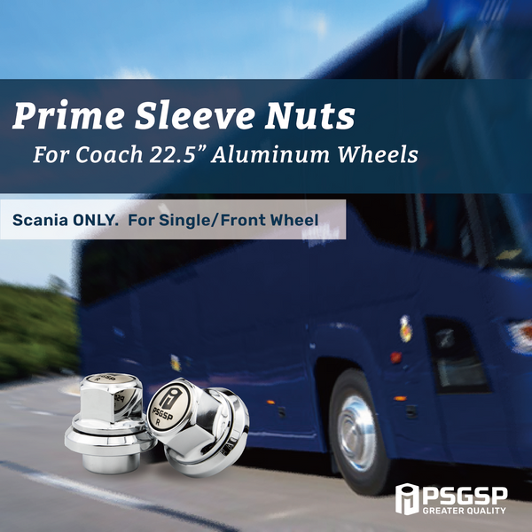 PSGSP Prime Short Sleeve Wheel Nuts 7/8”-11 BSF Chrome for Scania Truck, Coach Fit Single or Front Alcoa Aluminum Wheels -Pack of 20