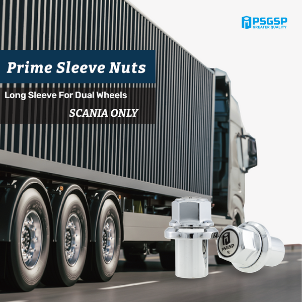 PSGSP Prime Long Sleeve Wheel Nuts 7/8”-11 BSF Chrome for Scania Truck, Coach Fit Dual Alcoa Aluminum Wheels -Pack of 20