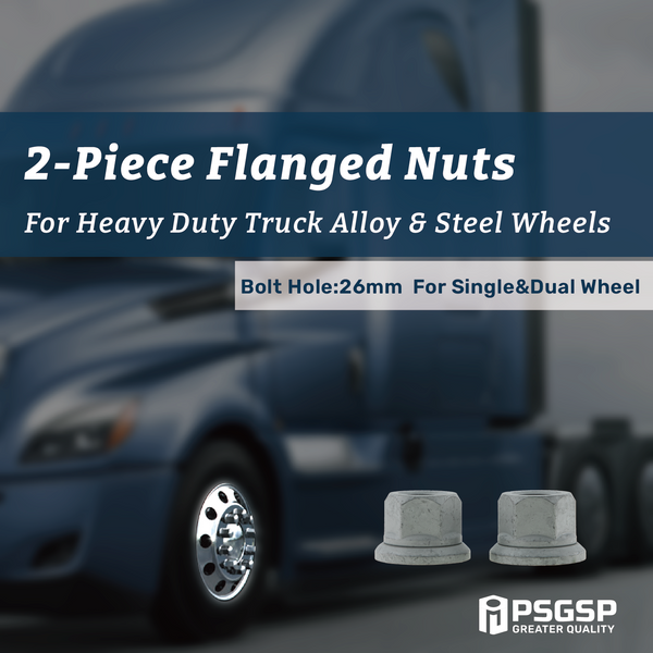 PSGSP Two-Piece Flange Wheel Nuts - M22x1.5 Hex:33mm Grey for Heavy Duty Truck Semi Truck Fit Aluminum or Steel Wheels with Hub Piloted - 10pcs