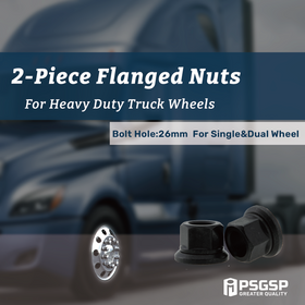 PSGSP Two-Piece Flange Wheel Nuts - M22x1.5 Hex:33mm Black for Heavy Duty Truck Semi Truck Fit Aluminum or Steel Wheels with Hub Piloted – 10PCS