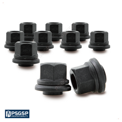 PSGSP Two-Piece 6mm Sleeve Flanged Wheel Nuts 10PCS, M22x1.5 Hex:33mm Black for Heavy Duty Truck Semi Truck Fit Steel Single Wheels with Hub Piloted Seat & 26mm Bolt Hole Size