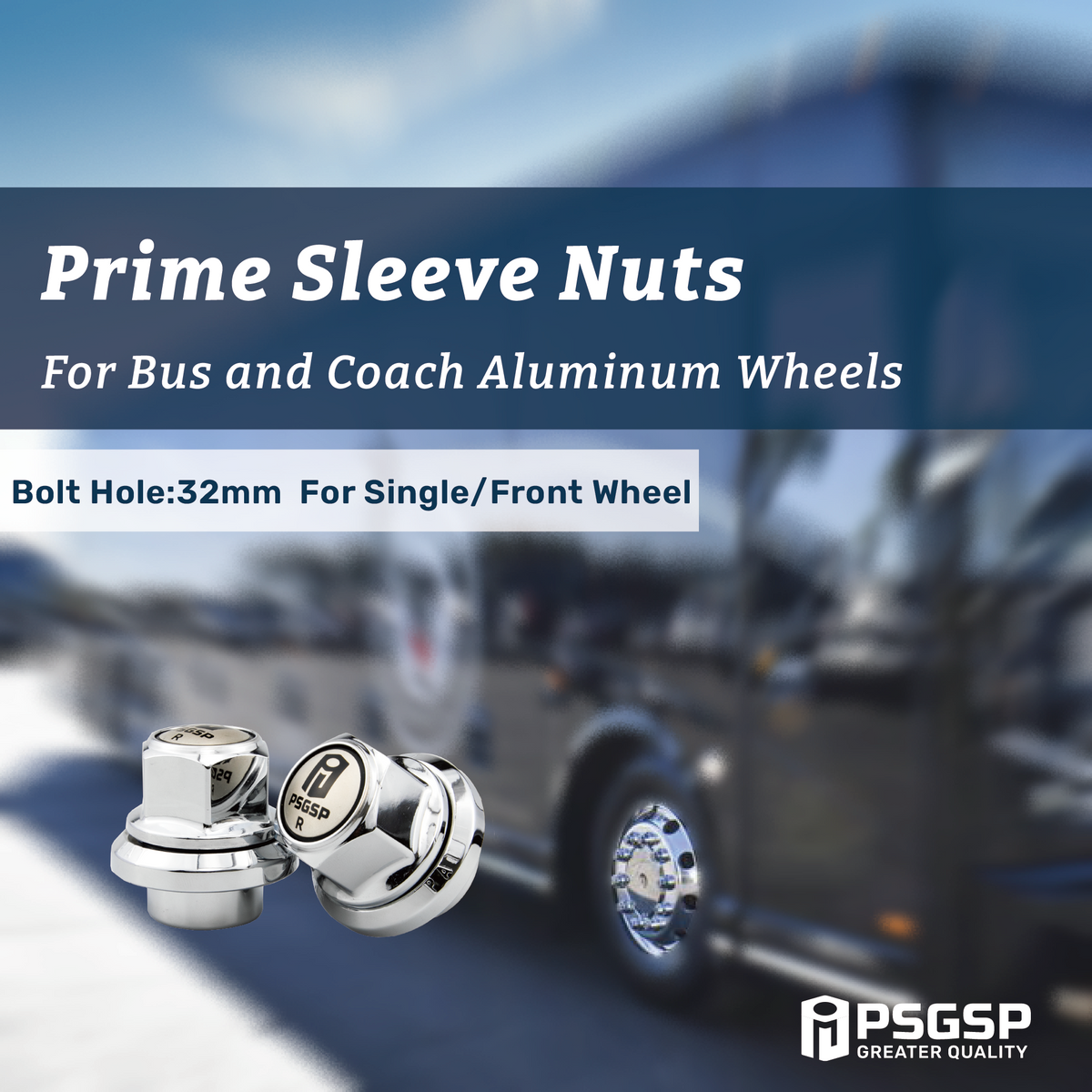 PSGSP Prime Short Sleeve Wheel Nuts M22x1.5 Hex 33mm Chrome for HGV Tr ...