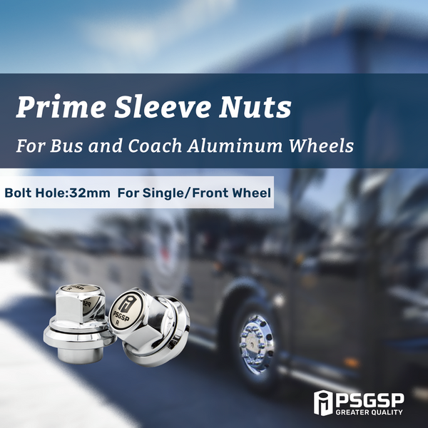 PSGSP Prime Short Sleeve Wheel Nuts M22x1.5 Hex 33mm Chrome for HGV Truck, Lorry, Bus or Coach Fit Single or Front Alcoa Aluminum Wheels with Hub Piloted & Bolt Hole : 32mm -Pack of 20