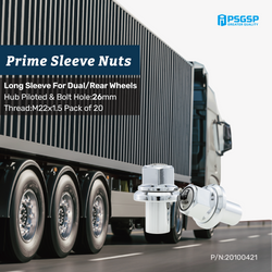 PSGSP Prime Sleeve Wheel Nuts-M22x1.5 RH -For Dual Aluminum Wheel-Hub Piloted-Bolt Hole:26mm-Pack of 20