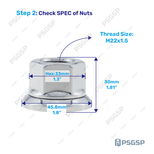 PSGSP Two-Piece Flange Wheel Nuts -M22x1.5-Hex:33mm- Heavy Duty Truck Aluminum or Steel Wheels-Hub Piloted-Pack of 10 Fit Alcoa 039874