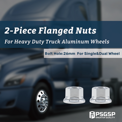 PSGSP Two-Piece Flange Wheel Nuts -M22x1.5-Hex:33mm- Heavy Duty Truck Aluminum or Steel Wheels-Hub Piloted-Pack of 10 Fit Alcoa 039874