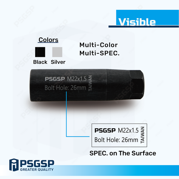PSGSP Wheel Centering Tool Pair Black with M22x1.5 Internal Thread for Heavy Duty Truck Wheels with Bolt Hole 26mm (1.02 inch)